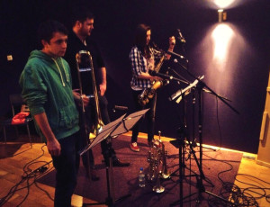 Recording horns for Be Water My Friend, Eiger Studios