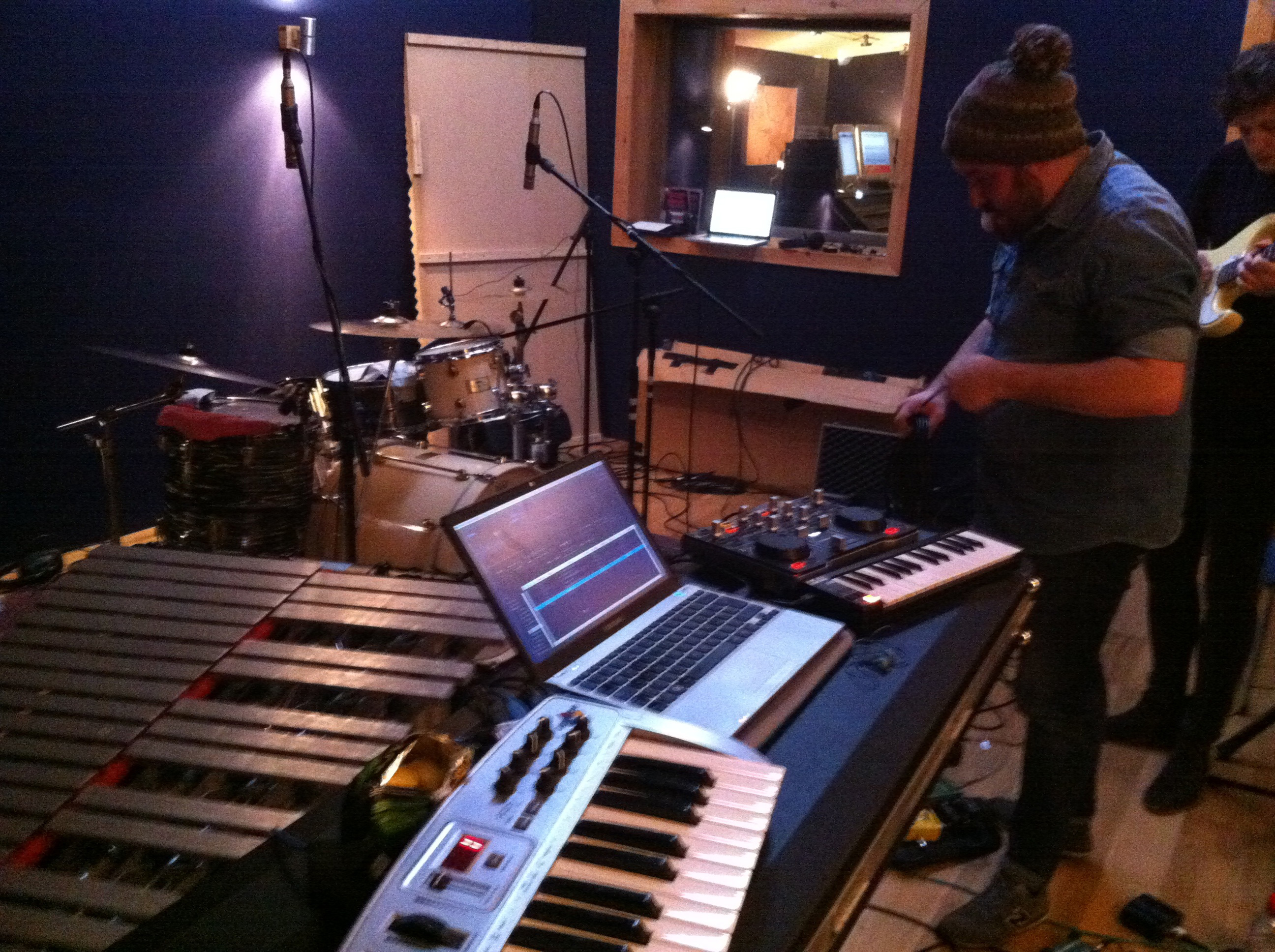 Setting up to record vibraphone for Be Water My Friend, Eiger Studios